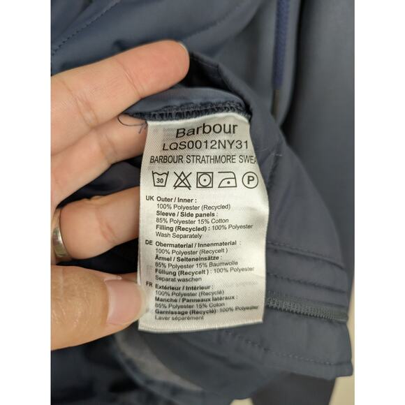 BARBOUR Navy Blue Strathmore Sweatshirt Full Zip Hooded Quilted Women's US 8 - Picture 8 of 8
